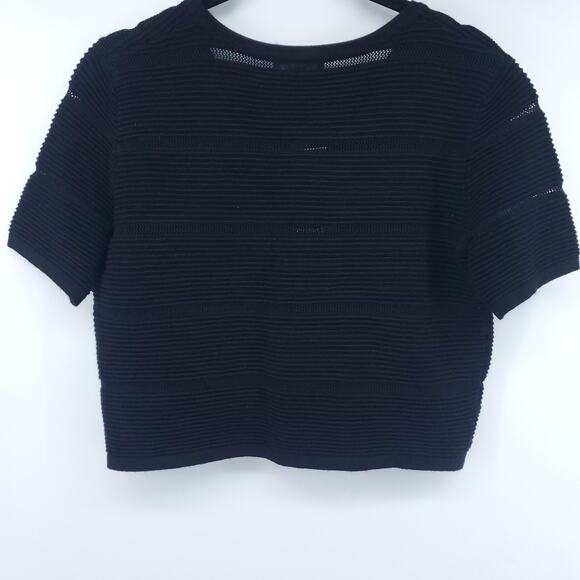 Premise Mod Versatile Minimal Crop Black Textured Short Sleeve Cardi Jacket XS - Picture 8 of 10